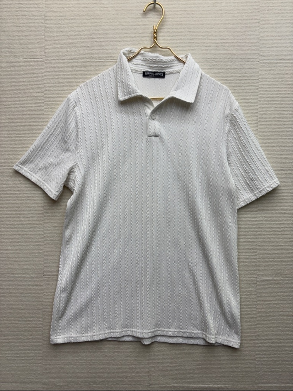 PJ Paul Jones | large White Textured Polo Shirt